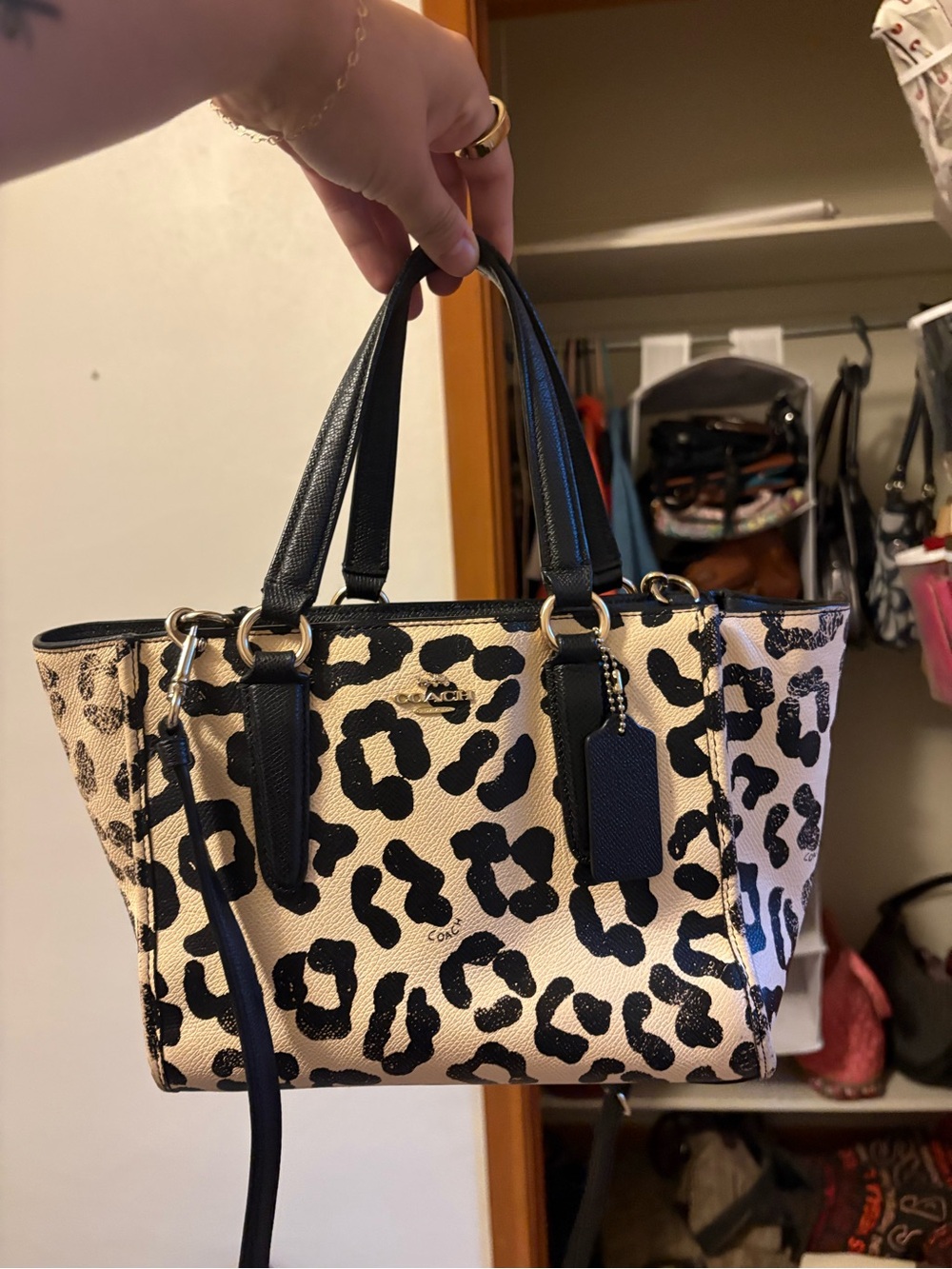 Coach Leopard-Print Satchel in Beige and Black